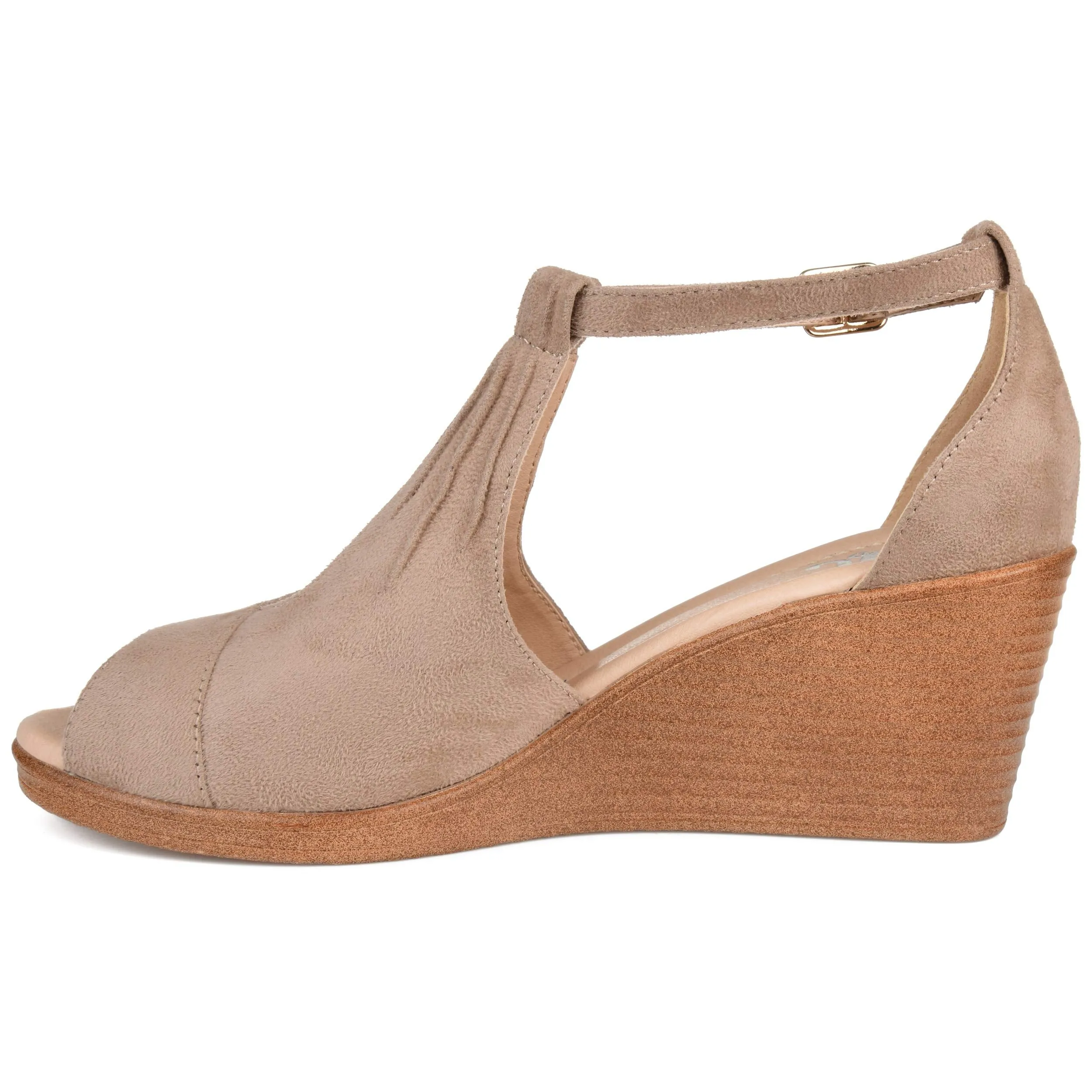 Brinley Co. Womens Kealy Comfort-Sole Ankle-Strap Center-Cut Wedges Taupe, 6.5 Regular US