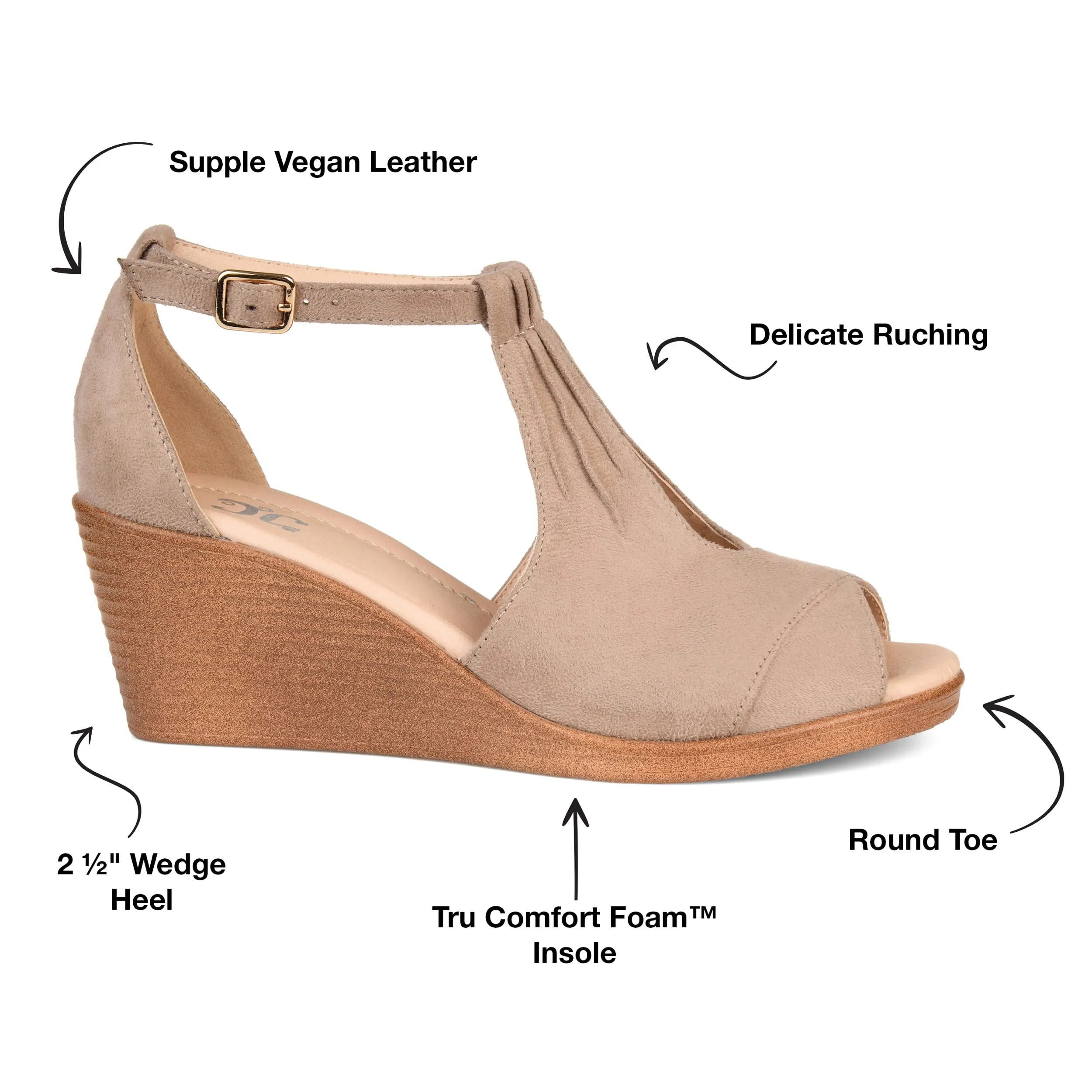 Brinley Co. Womens Kealy Comfort-Sole Ankle-Strap Center-Cut Wedges Taupe, 6.5 Regular US