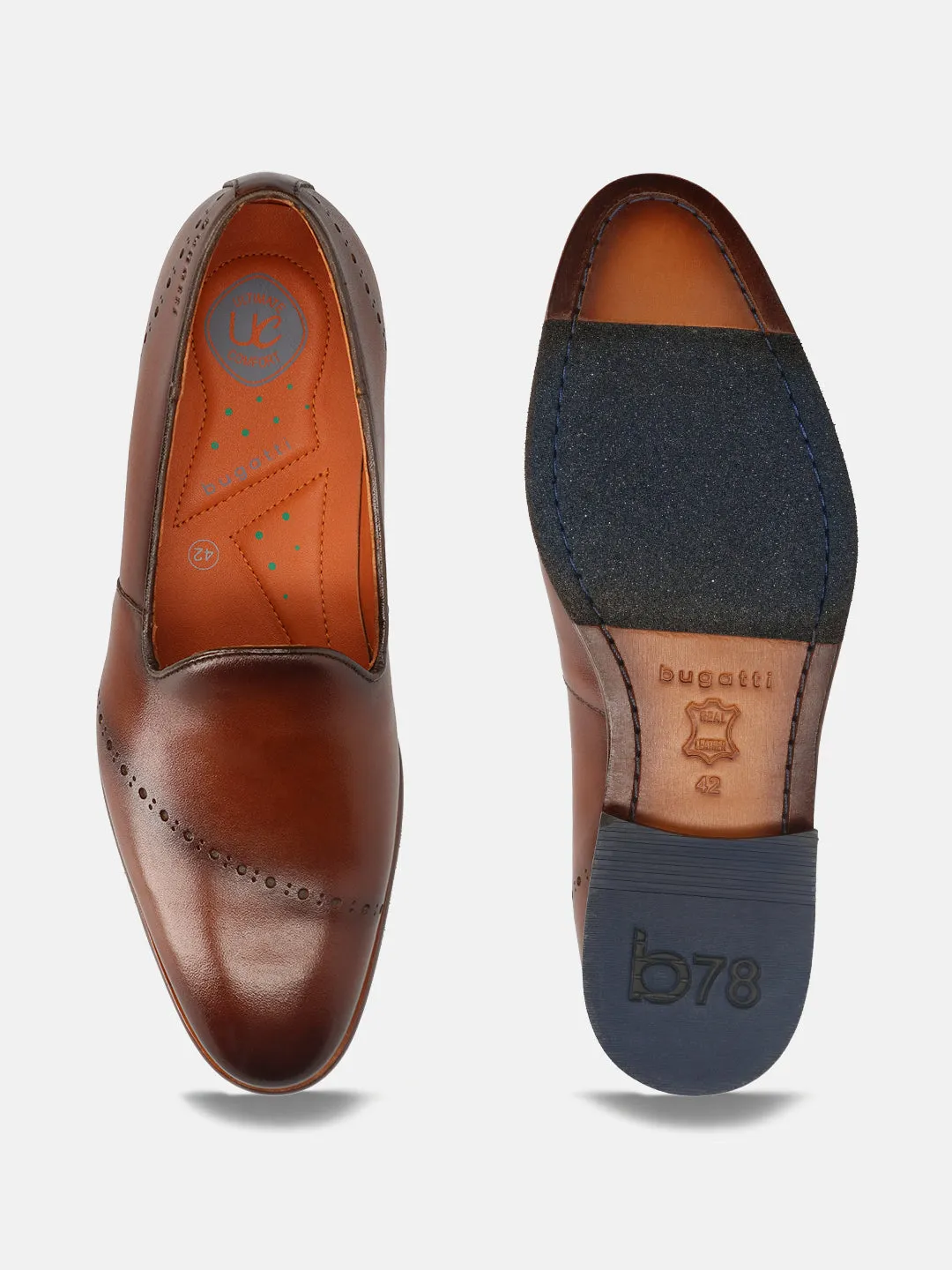 bugatti Cognac Premium Leather Slip-ons Formal