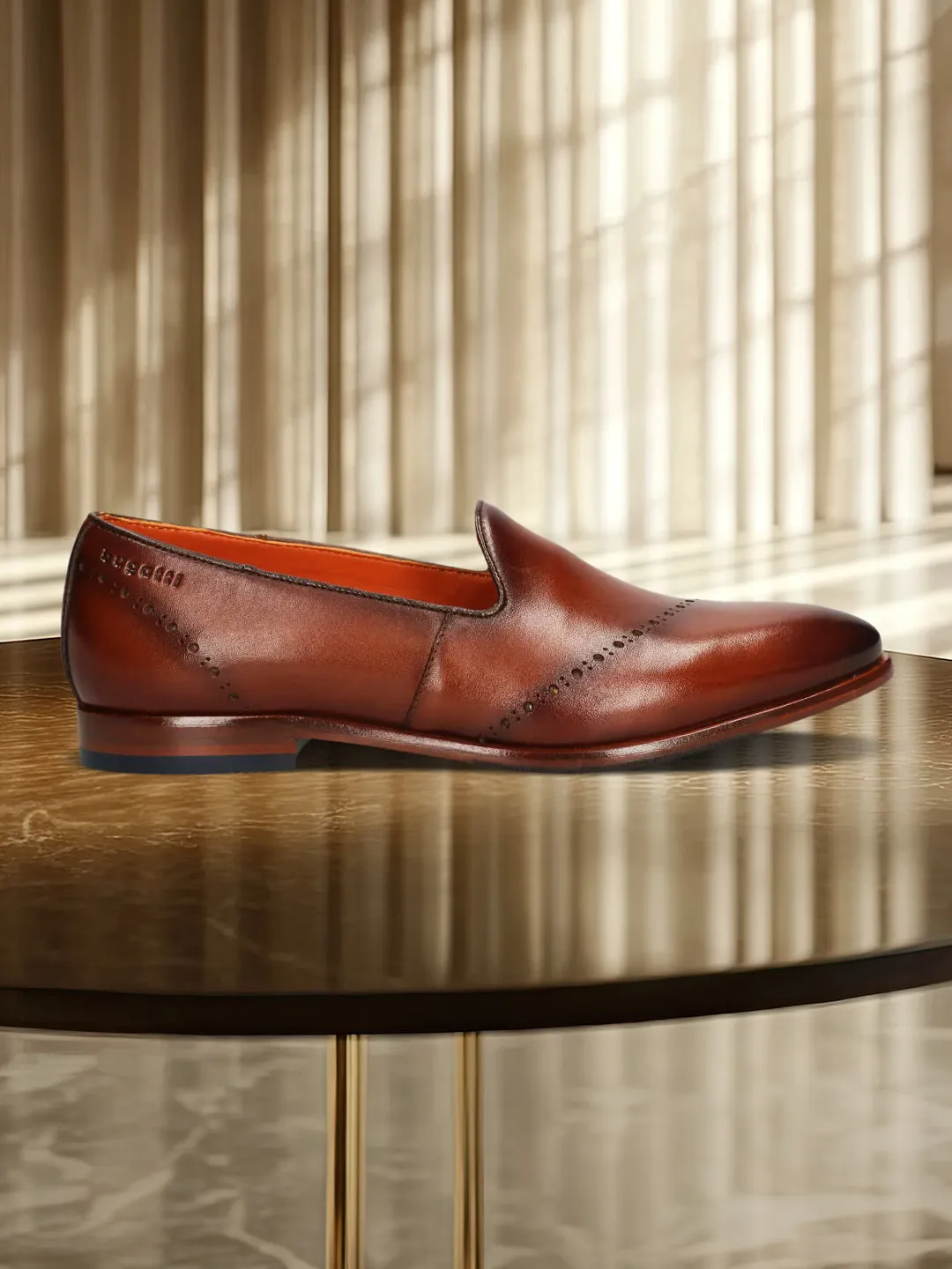 bugatti Cognac Premium Leather Slip-ons Formal