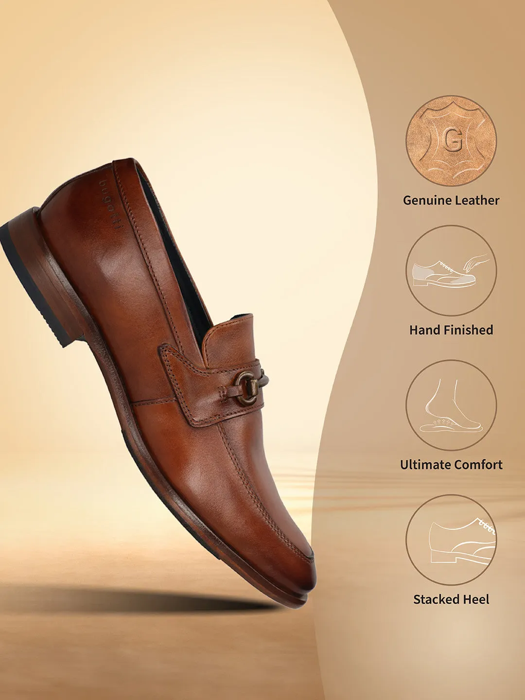 bugatti Cognac Premium Leather Slip-ons Formal