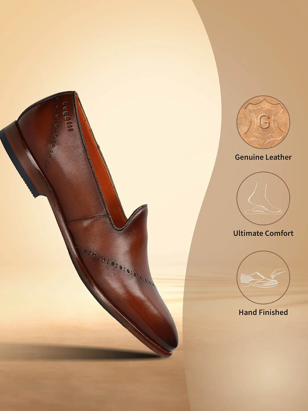 bugatti Cognac Premium Leather Slip-ons Formal