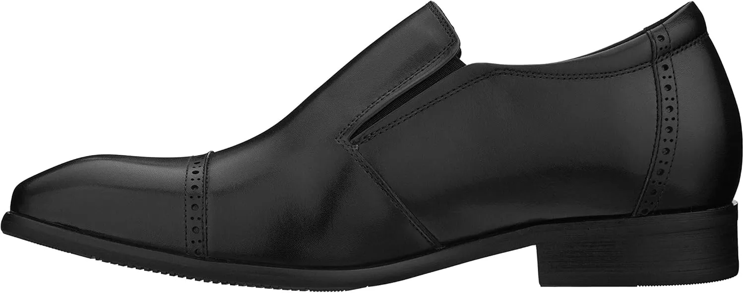 CALTO Men's Invisible Height Increasing Elevator Shoes - Black Leather Slip-on Formal Dress Loafers- 2.4 Inches Taller - Y6115 - Size 10 D(M) US
