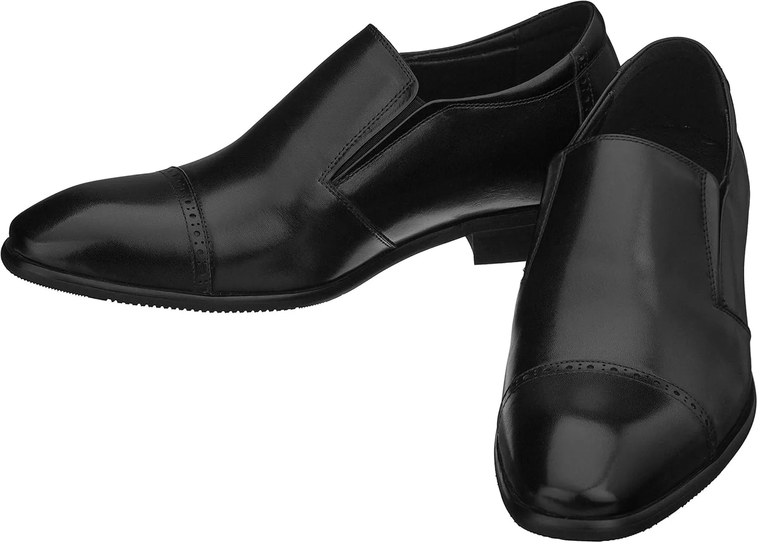 CALTO Men's Invisible Height Increasing Elevator Shoes - Black Leather Slip-on Formal Dress Loafers- 2.4 Inches Taller - Y6115 - Size 10 D(M) US