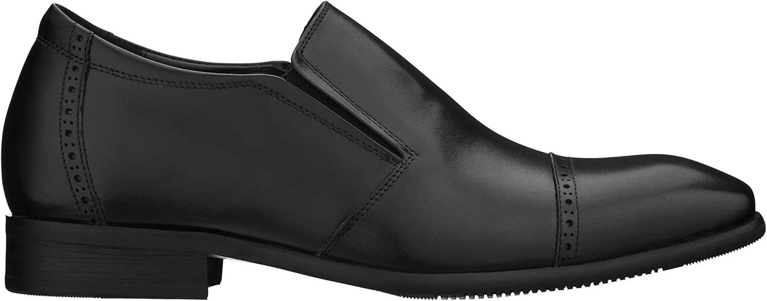 CALTO Men's Invisible Height Increasing Elevator Shoes - Black Leather Slip-on Formal Dress Loafers- 2.4 Inches Taller - Y6115 - Size 10 D(M) US