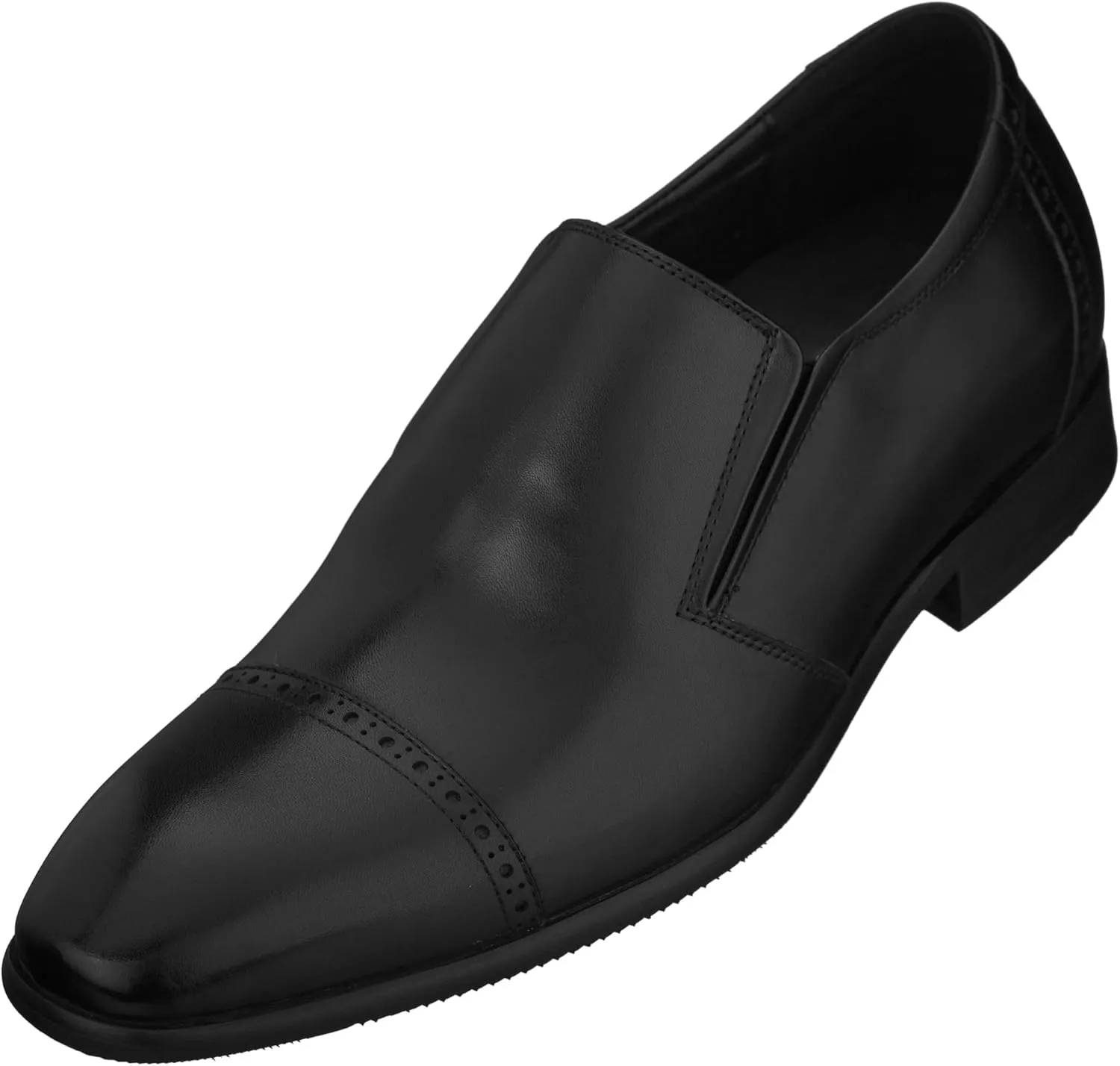 CALTO Men's Invisible Height Increasing Elevator Shoes - Black Leather Slip-on Formal Dress Loafers- 2.4 Inches Taller - Y6115 - Size 10 D(M) US