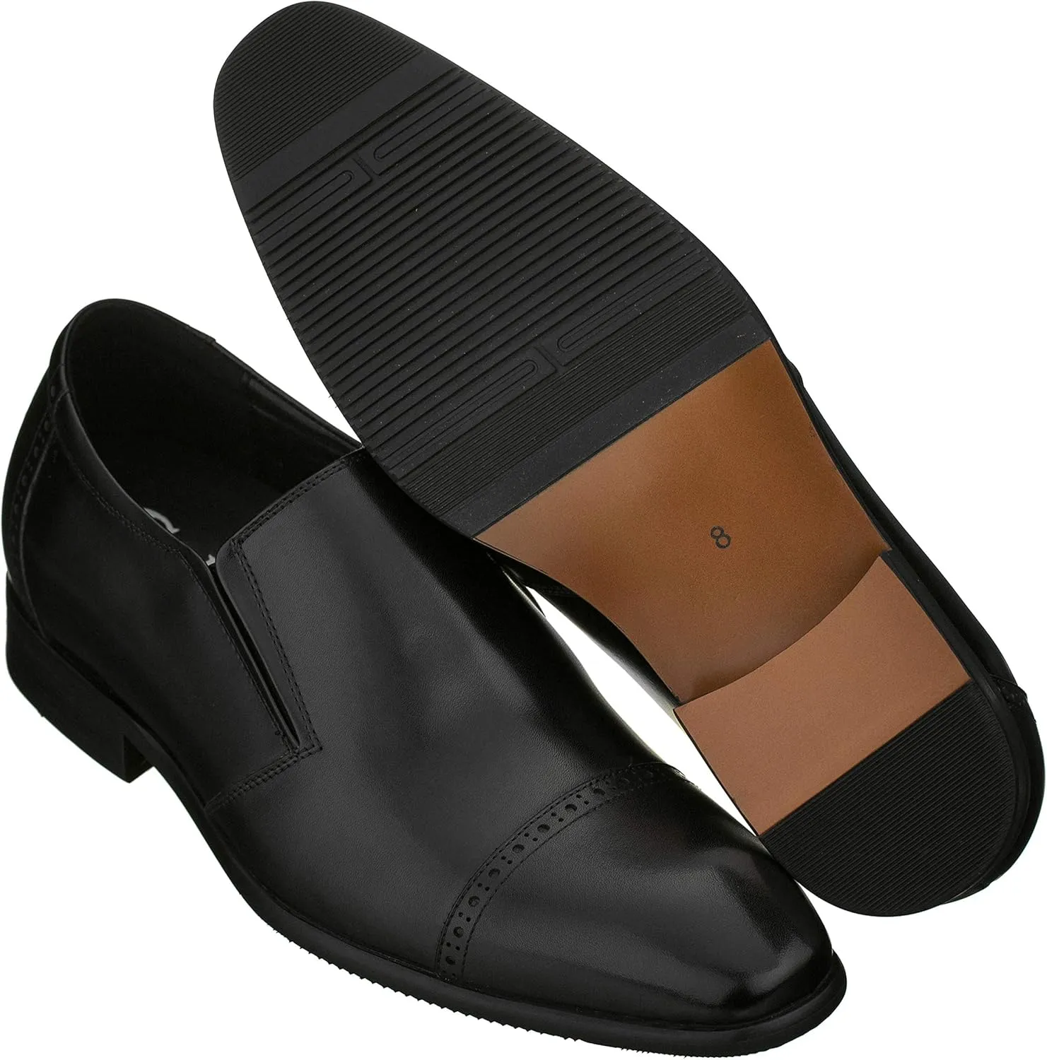 CALTO Men's Invisible Height Increasing Elevator Shoes - Black Leather Slip-on Formal Dress Loafers- 2.4 Inches Taller - Y6115 - Size 10 D(M) US