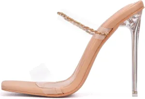Cape Robbin Corinne Green Chain Detail Stiletto High Heel Open Toe Mules Sandals