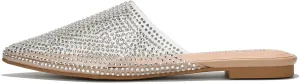 Cape Robbin Crunch Satin Clear Rhinestone Flat Mules (Crunch)