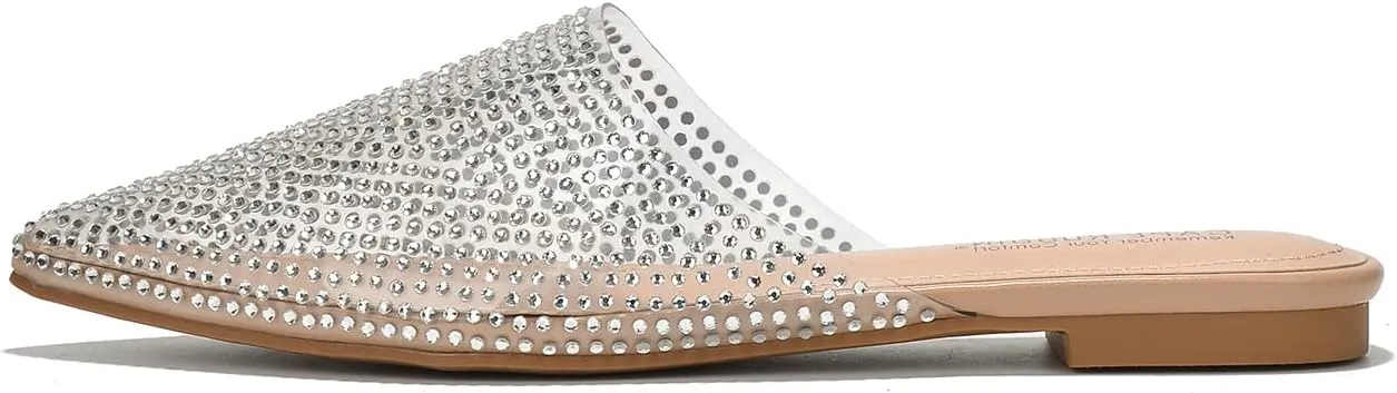 Cape Robbin Crunch Satin Clear Rhinestone Flat Mules (Crunch)