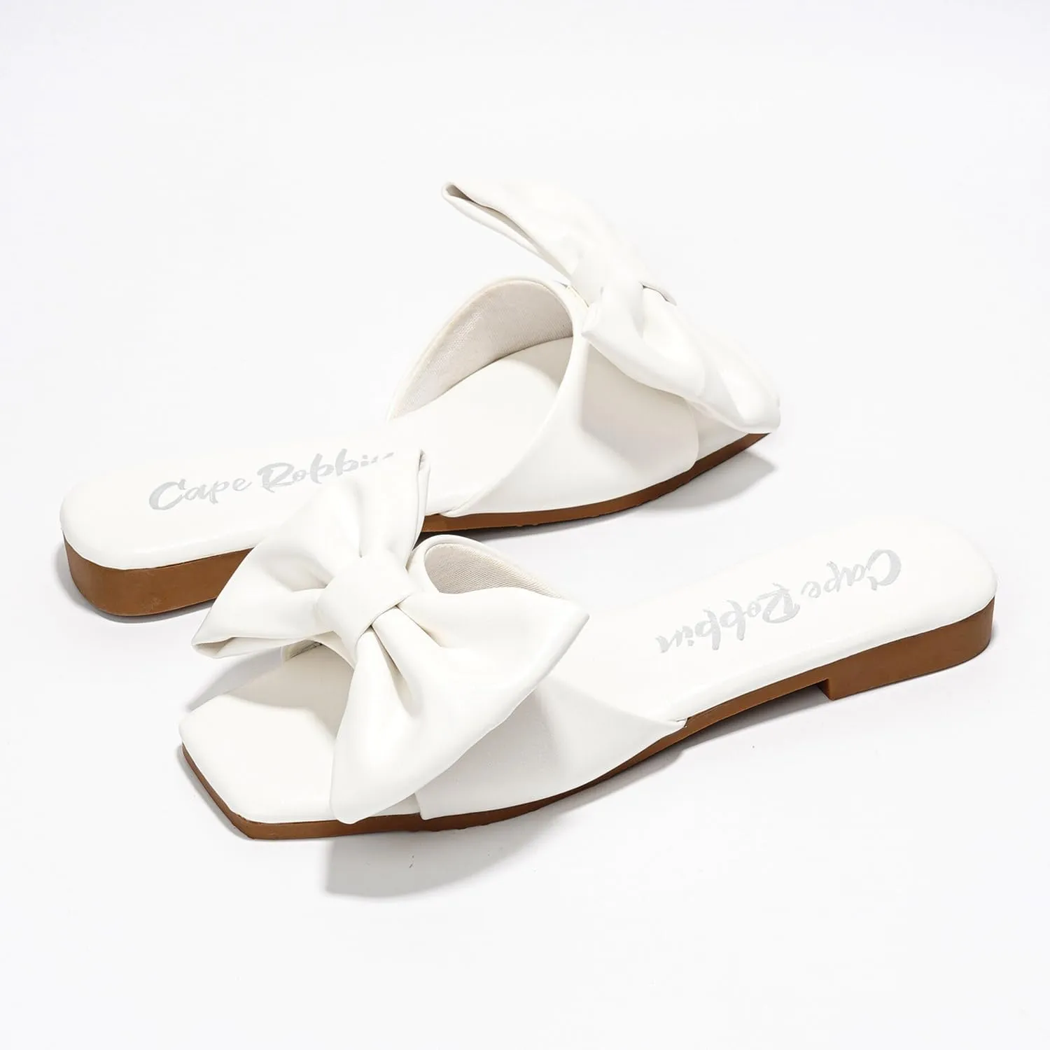 Cape Robbin Juju Sandals Slides for Women, Womens Mules Slip On Shoes with Bow - Sandals Slides for Women, Womens Mules Slip On Shoes with Bow