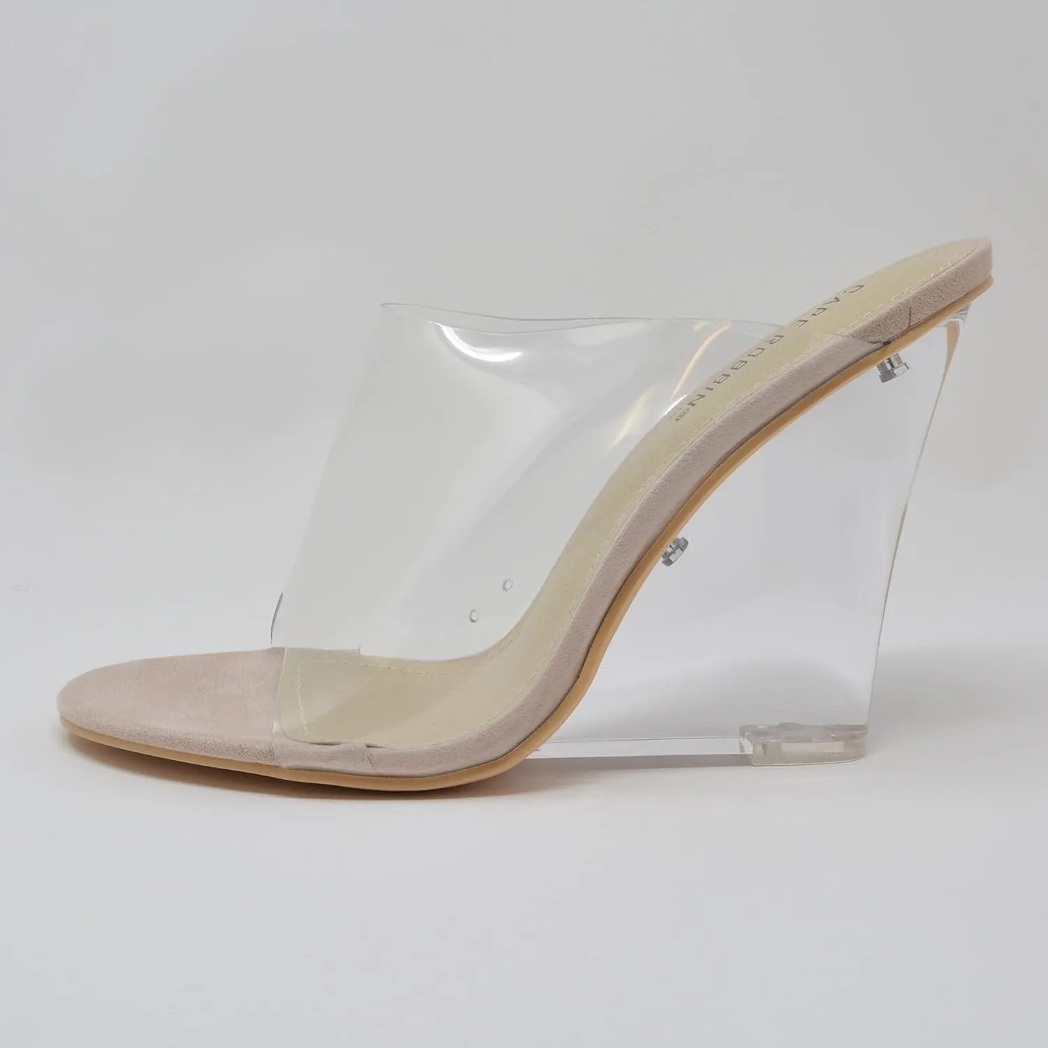 Cape Robbin Womens Open Toe Clear Transparent Lucite Wedge Heel Mules Pump Sandals Shoes