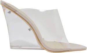 Cape Robbin Womens Open Toe Clear Transparent Lucite Wedge Heel Mules Pump Sandals Shoes