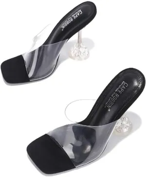 Cape Robbin Women's Peep Toe Clear Transparent Slip On Mules Heels-Ahmee