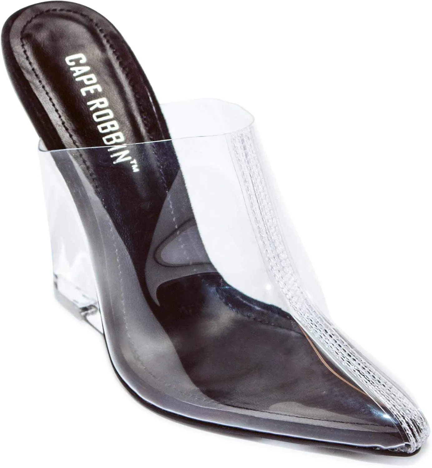 Cape Robbin Women's Sugar Transparent Lucite Clear Wedge Heel PVC Closed Toe Slip On Mules