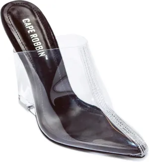 Cape Robbin Women's Sugar Transparent Lucite Clear Wedge Heel PVC Closed Toe Slip On Mules