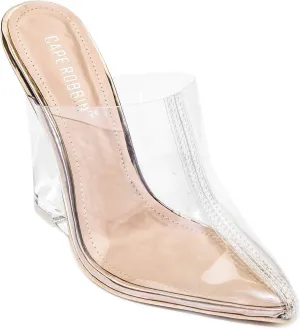 Cape Robbin Women's Sugar Transparent Lucite Clear Wedge Heel PVC Closed Toe Slip On Mules