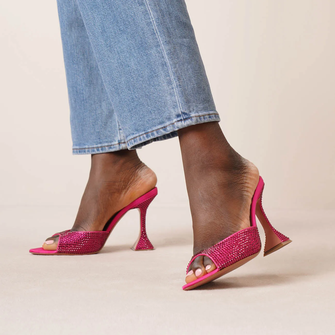 Caroline 95 pink crystal mules