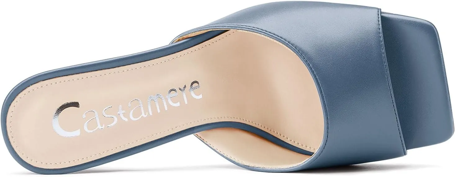 Castamere Square Open Toe Heeled Sandals for Women High Stiletto Heels Slip-on Mules Dress Comfortable Casual Summer Shoes 3.5 Inches Heels