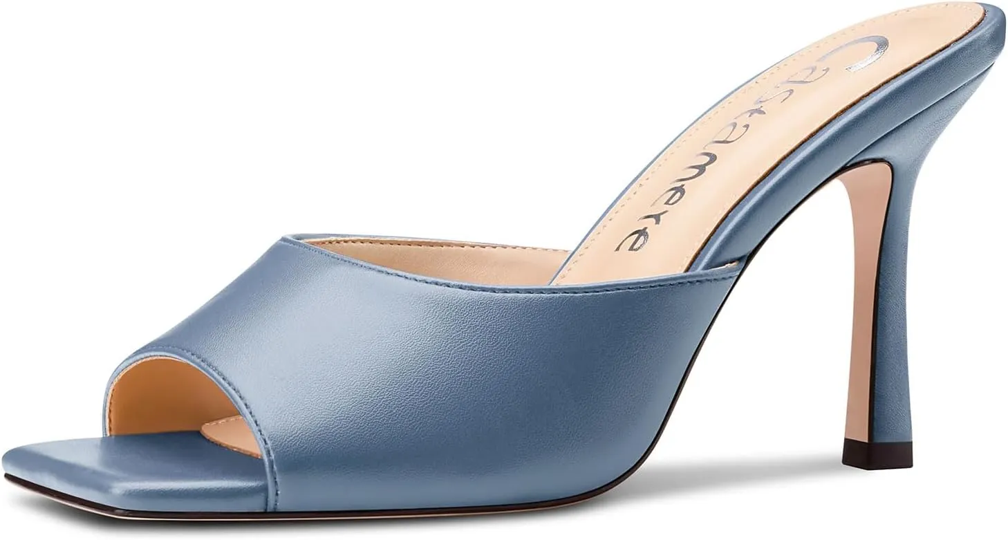 Castamere Square Open Toe Heeled Sandals for Women High Stiletto Heels Slip-on Mules Dress Comfortable Casual Summer Shoes 3.5 Inches Heels