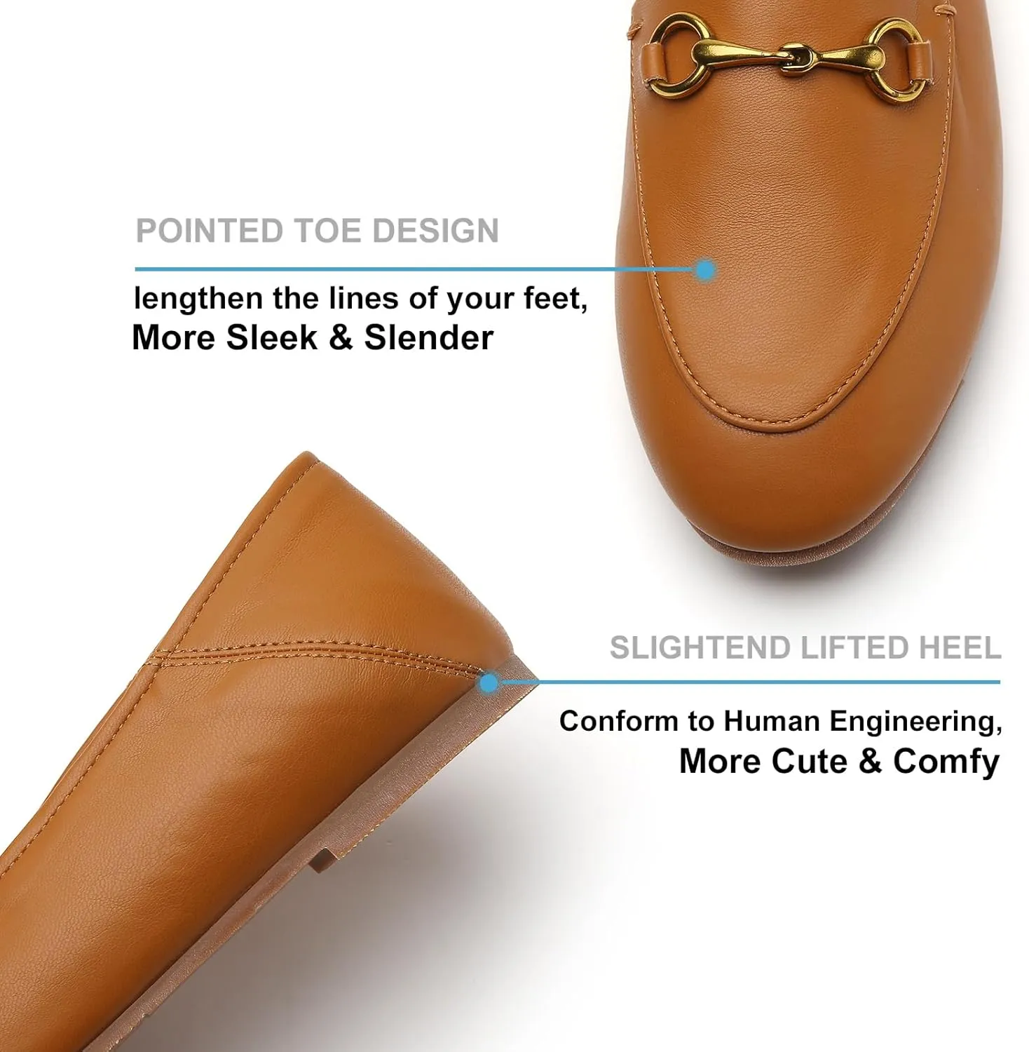 Casual Buckle Loafers for Women Work Flats Round Toe Business Backless Ballet Flats Metal Décor Driving Slip on