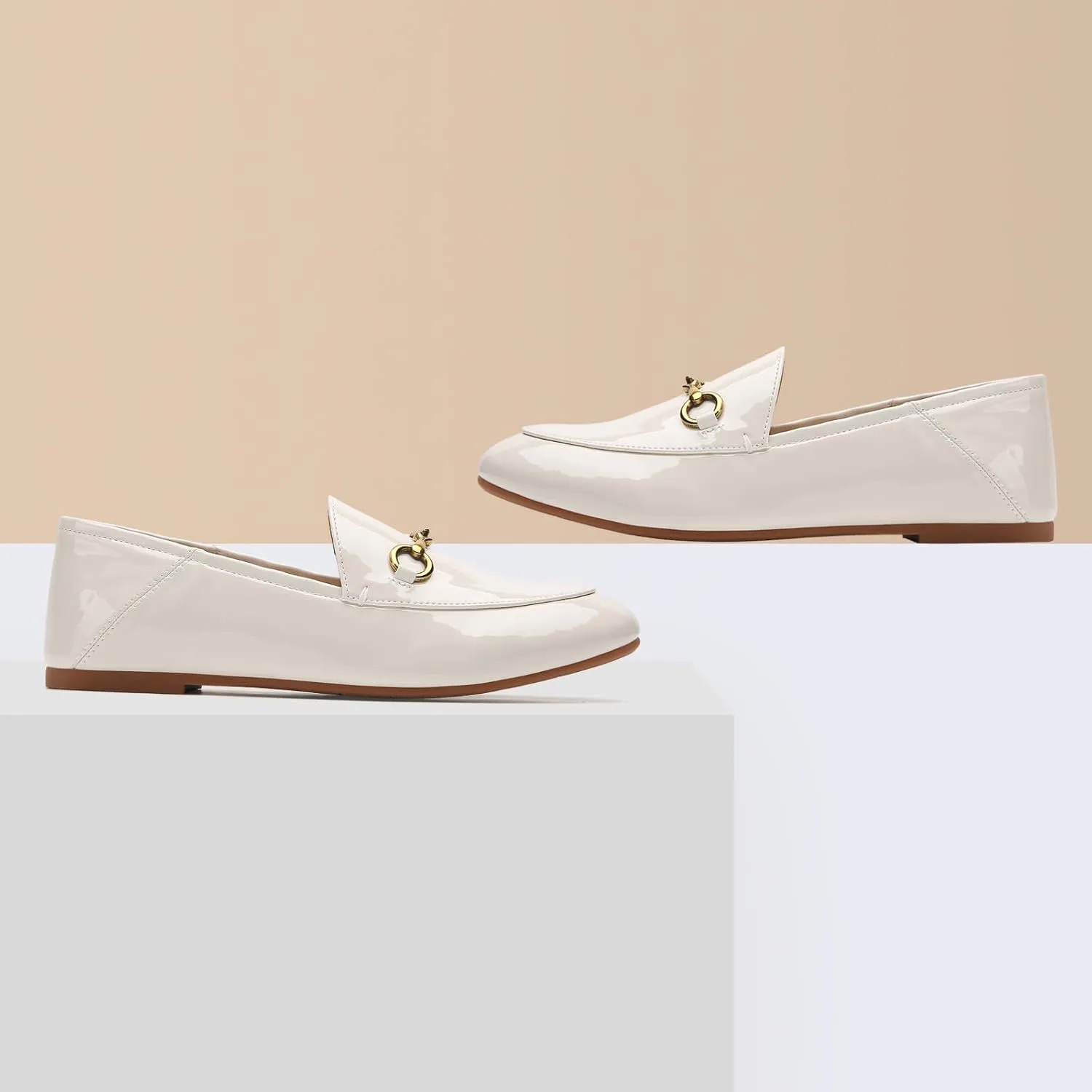 Casual Buckle Loafers for Women Work Flats Round Toe Business Backless Ballet Flats Metal Décor Driving Slip on
