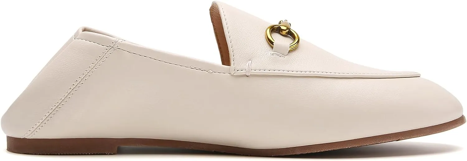 Casual Buckle Loafers for Women Work Flats Round Toe Business Backless Ballet Flats Metal Décor Driving Slip on
