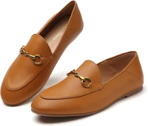 Casual Buckle Loafers for Women Work Flats Round Toe Business Backless Ballet Flats Metal Décor Driving Slip on