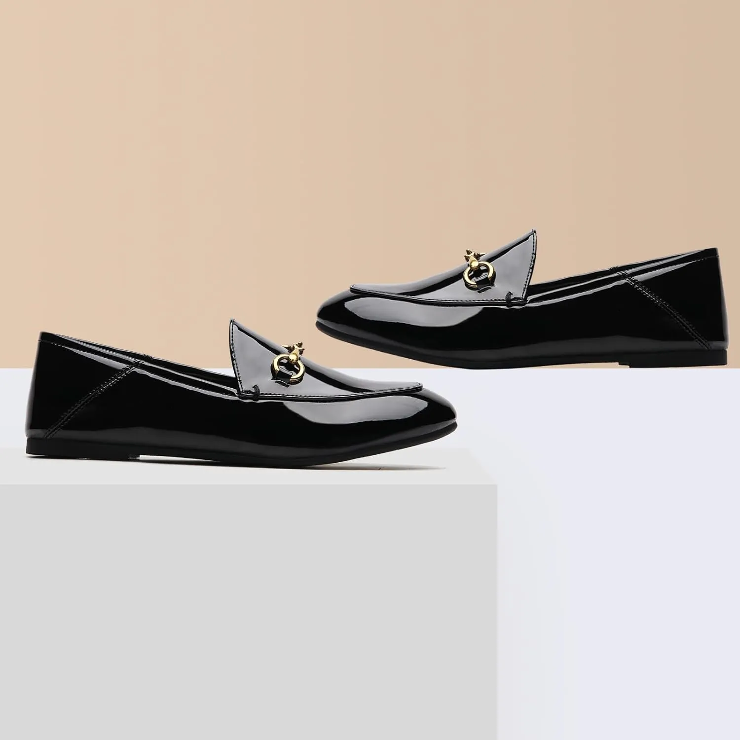 Casual Buckle Loafers for Women Work Flats Round Toe Business Backless Ballet Flats Metal Décor Driving Slip on