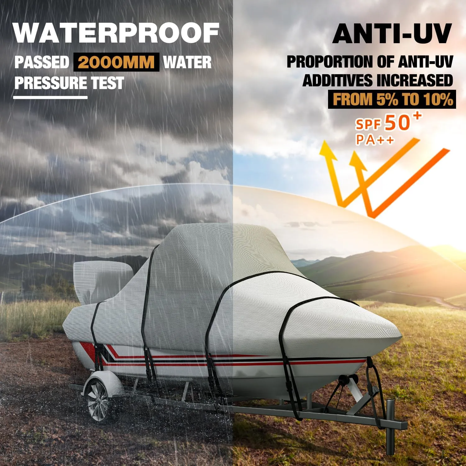Center Console Boat Cover: 900D Waterproof Heavy Duty Boat Cover for CC Boat with Storage Bag, Marine Grade Oxford UV Resistant Canvas for Trailerable Boat 14-16 ft, Beam Width up to 90"