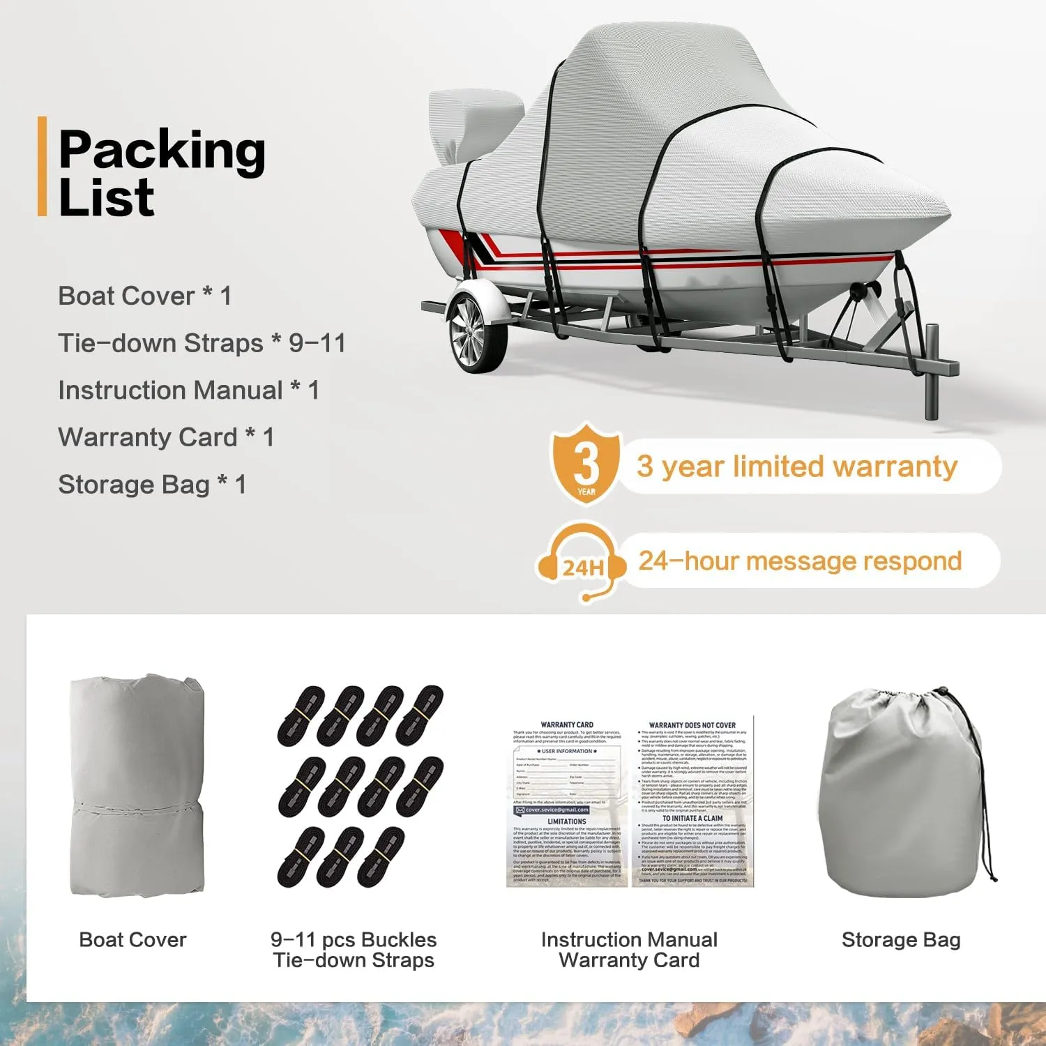 Center Console Boat Cover: 900D Waterproof Heavy Duty Boat Cover for CC Boat with Storage Bag, Marine Grade Oxford UV Resistant Canvas for Trailerable Boat 14-16 ft, Beam Width up to 90"