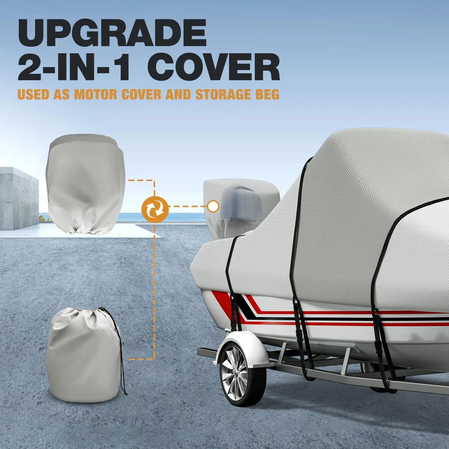 Center Console Boat Cover: 900D Waterproof Heavy Duty Boat Cover for CC Boat with Storage Bag, Marine Grade Oxford UV Resistant Canvas for Trailerable Boat 14-16 ft, Beam Width up to 90"