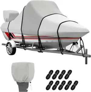 Center Console Boat Cover: 900D Waterproof Heavy Duty Boat Cover for CC Boat with Storage Bag, Marine Grade Oxford UV Resistant Canvas for Trailerable Boat 14-16 ft, Beam Width up to 90"