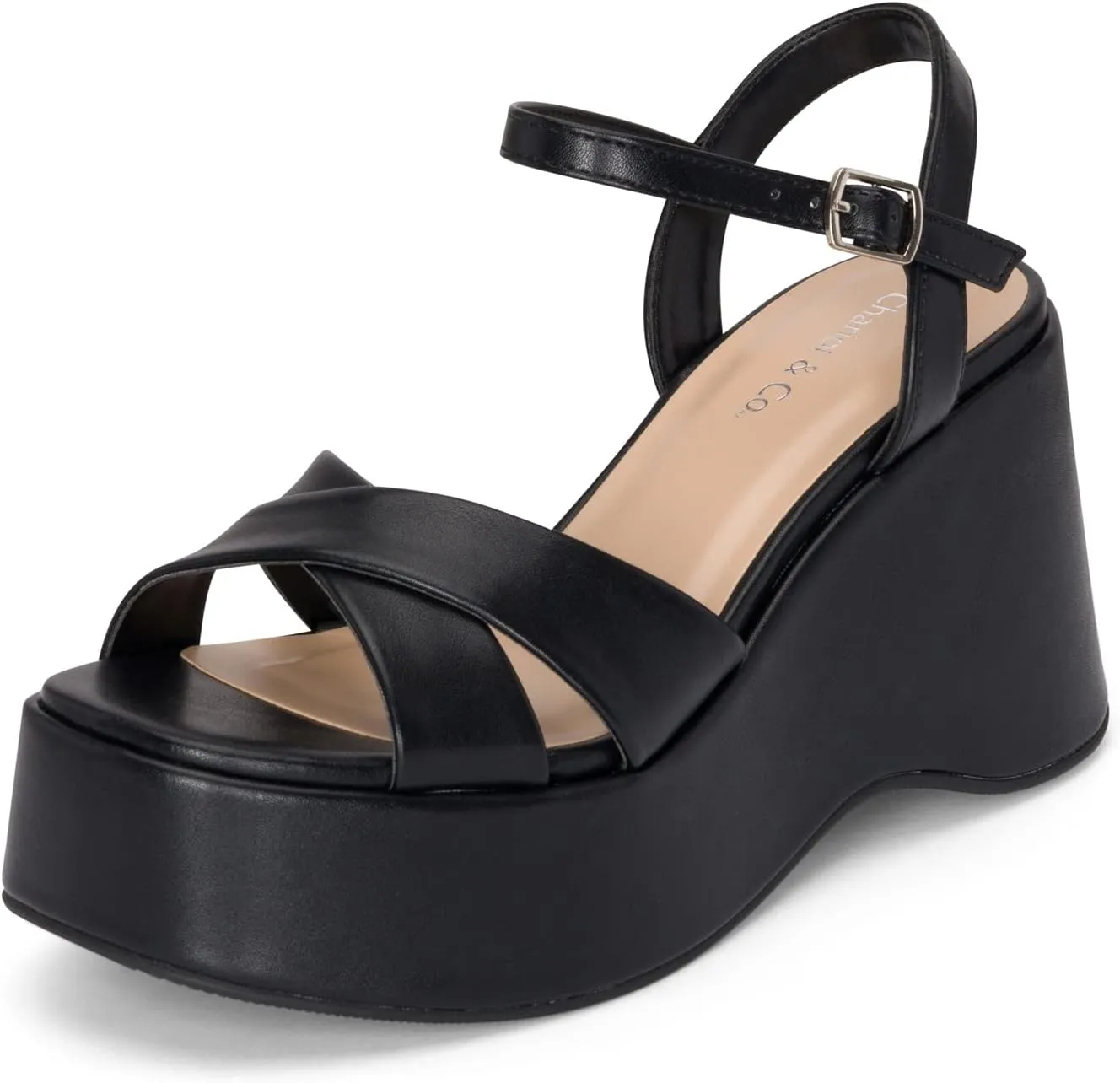 Chariot & Co -Daystar- Womens Open Toe Ankle Strap Wedges Heels Platform Trendy Summer Sandals