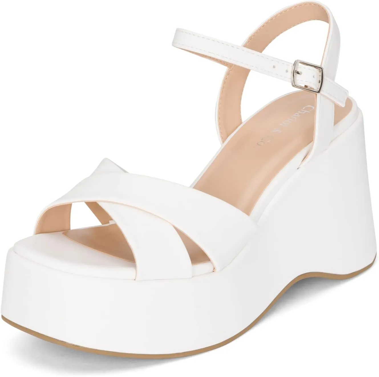 Chariot & Co -Daystar- Womens Open Toe Ankle Strap Wedges Heels Platform Trendy Summer Sandals