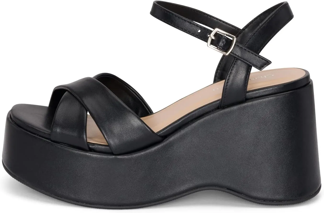 Chariot & Co -Daystar- Womens Open Toe Ankle Strap Wedges Heels Platform Trendy Summer Sandals