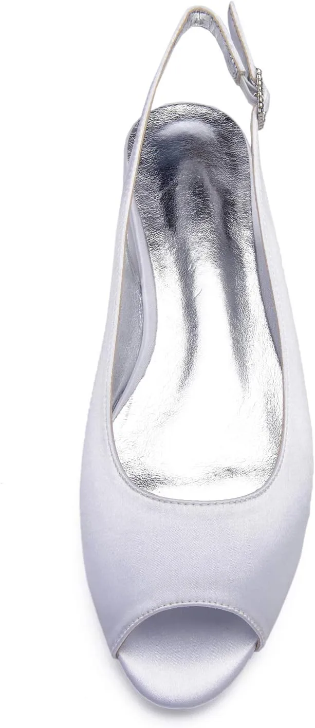 Charmstep Women Satin Bridal Ballet Flats Slingback Peep Toe Back Strappy Wedding Party Shoes 5049-49