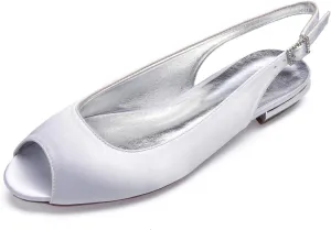 Charmstep Women Satin Bridal Ballet Flats Slingback Peep Toe Back Strappy Wedding Party Shoes 5049-49