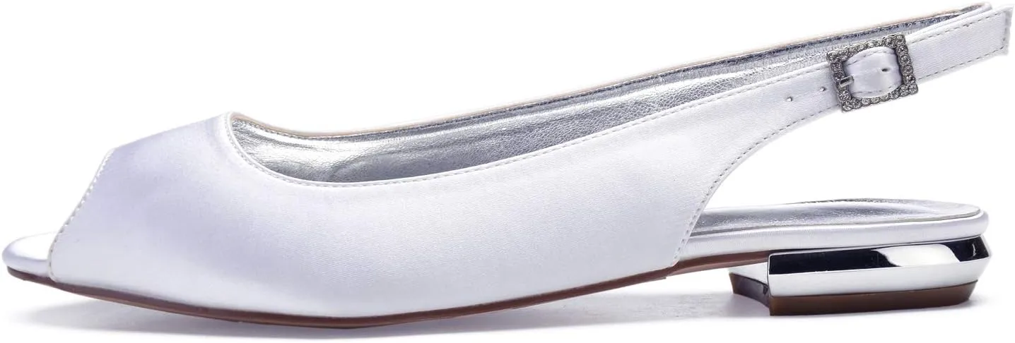 Charmstep Women Satin Bridal Ballet Flats Slingback Peep Toe Back Strappy Wedding Party Shoes 5049-49