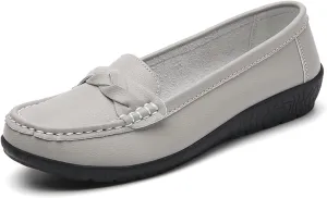 CHUUMEE Cowhide Leather Women's Flat Loafers Round Toe Minimalist Business Office Versatile Slip On Lightweight Casual Shoes