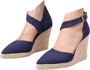 Closed Toe Wedges Heels for Women Dressy Summer 2025,Women's Pointed Toe Platform Wedge Ankle Strap Espadrilles Sandals Ladies Comfortable Summer Dress Shoes for Beach Wedding