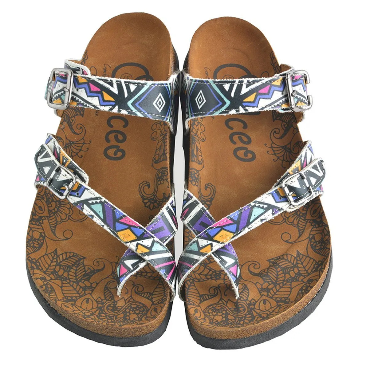 Colored Sandal With Triangular and Square Pattern Sandal - CAL1006