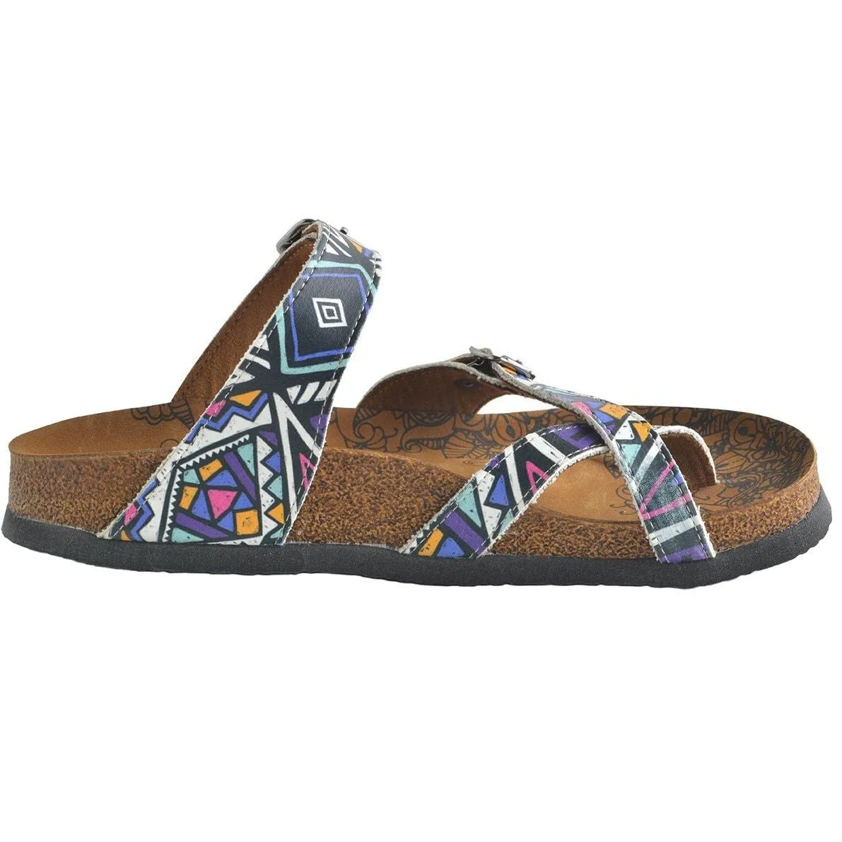 Colored Sandal With Triangular and Square Pattern Sandal - CAL1006