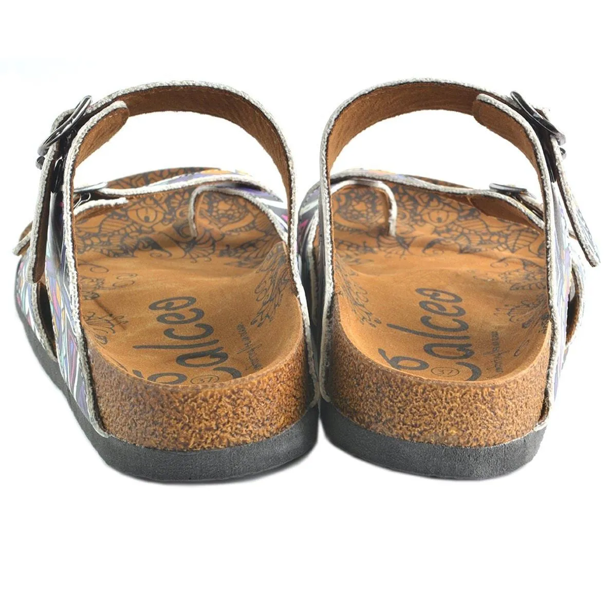 Colored Sandal With Triangular and Square Pattern Sandal - CAL1006