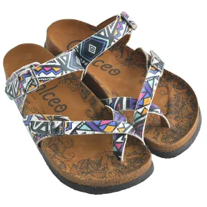Colored Sandal With Triangular and Square Pattern Sandal - CAL1006
