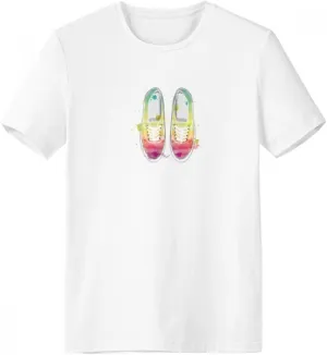Colorful Hand Painted Canvas Shoes Pattern Crew Neck T-Shirt Workwear Pocket Short Sleeve Sport Clothing