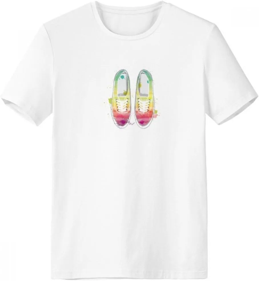 Colorful Hand Painted Canvas Shoes Pattern Crew Neck T-Shirt Workwear Pocket Short Sleeve Sport Clothing