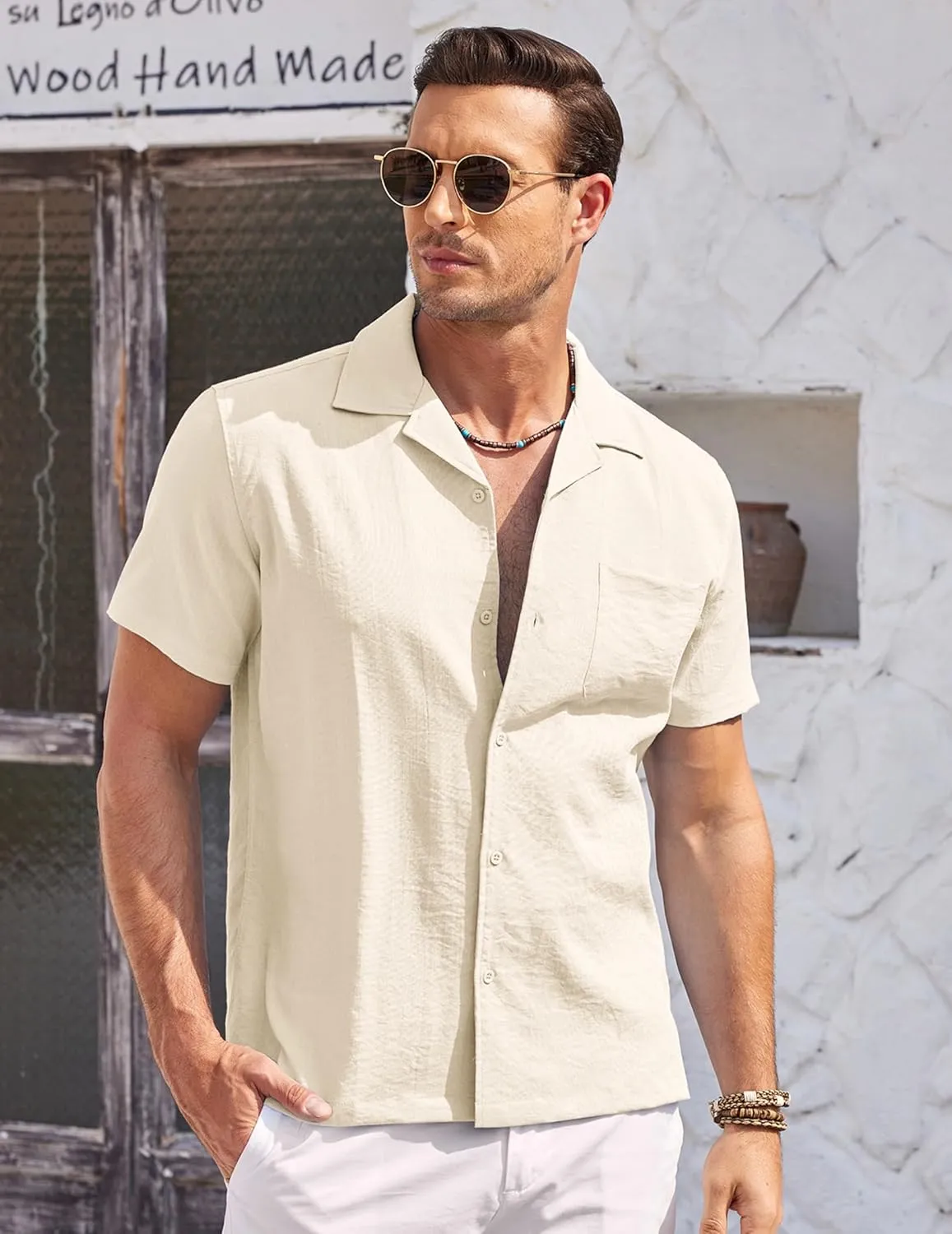 COOFANDY Men's Casual Button Down Shirts Short Sleeve Summer Cuban Vacation Beach Shirts