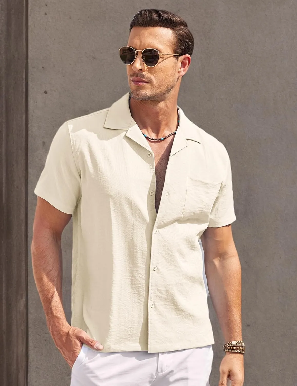 COOFANDY Men's Casual Button Down Shirts Short Sleeve Summer Cuban Vacation Beach Shirts