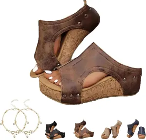 Cork Wedges & Platform Slides, Cork Wedges, Wedge Sandals for Women, Women's Comfy Platform Orthopedic Sandals, Comfy Leather Non-Slip Summer Sandals